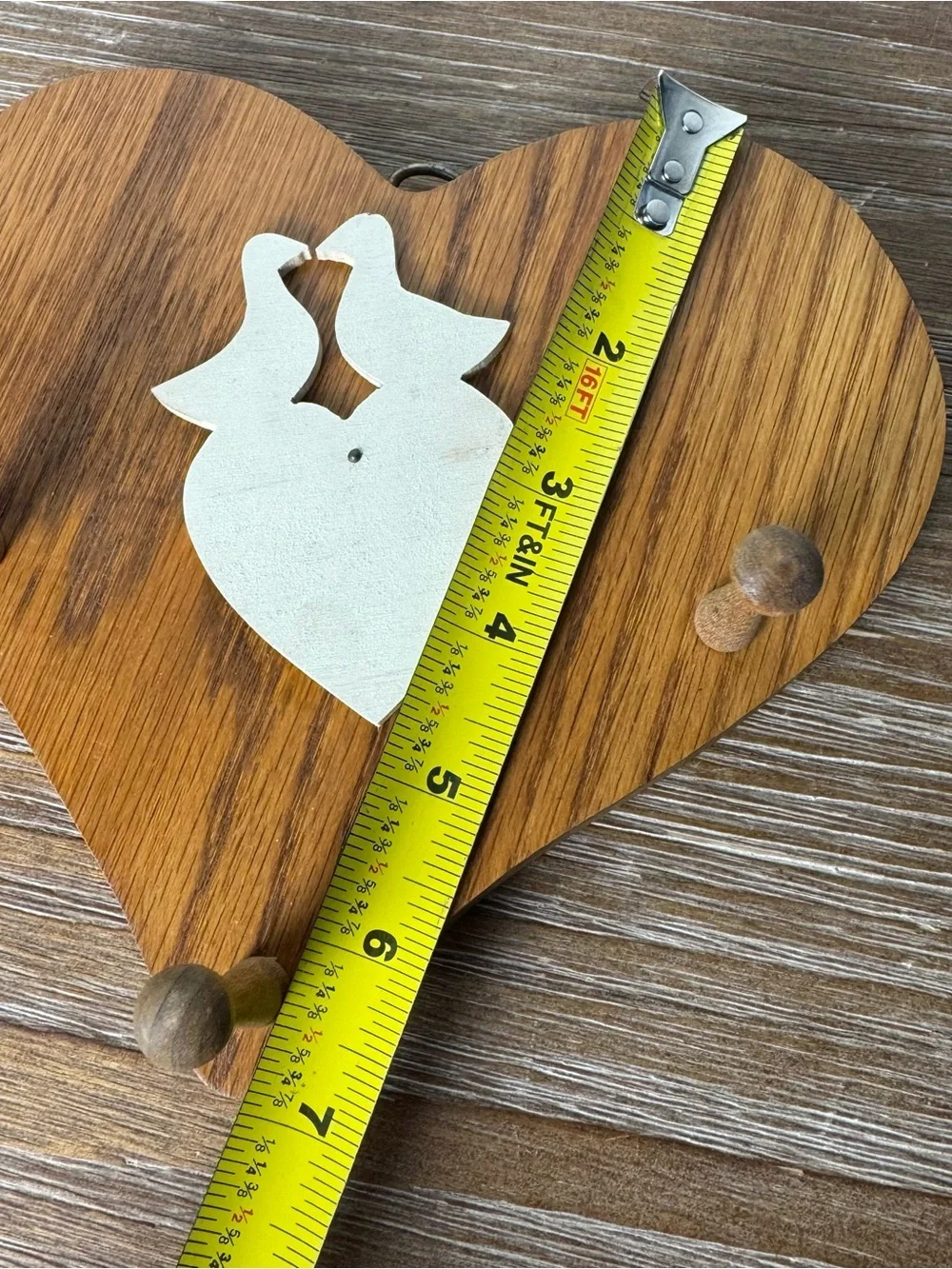 Wood Heart Wall Mounted Hook 3 Peg Goose Cottage Core Country Grandma 7”